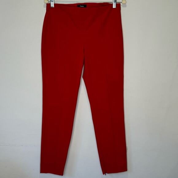 Theory Minimalist Casual Stretch Pull On Pants Holiday Red Slim Fit Sz 6 - Picture 1 of 14